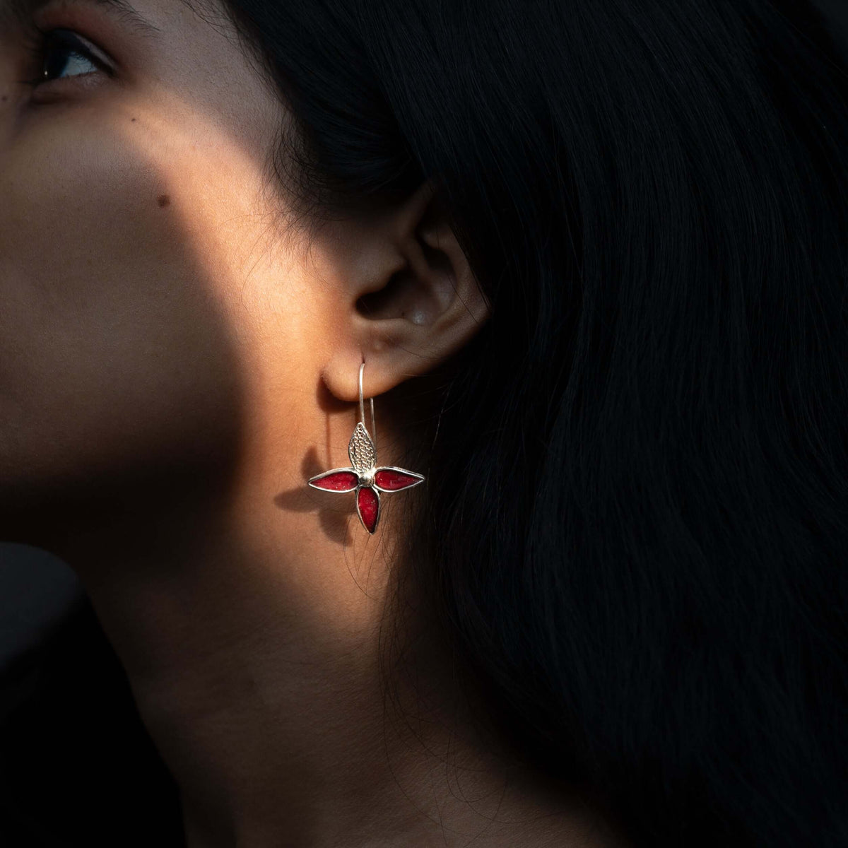 Ashoka Petal Silver Hook Earrings (92.5% Pure Silver)
