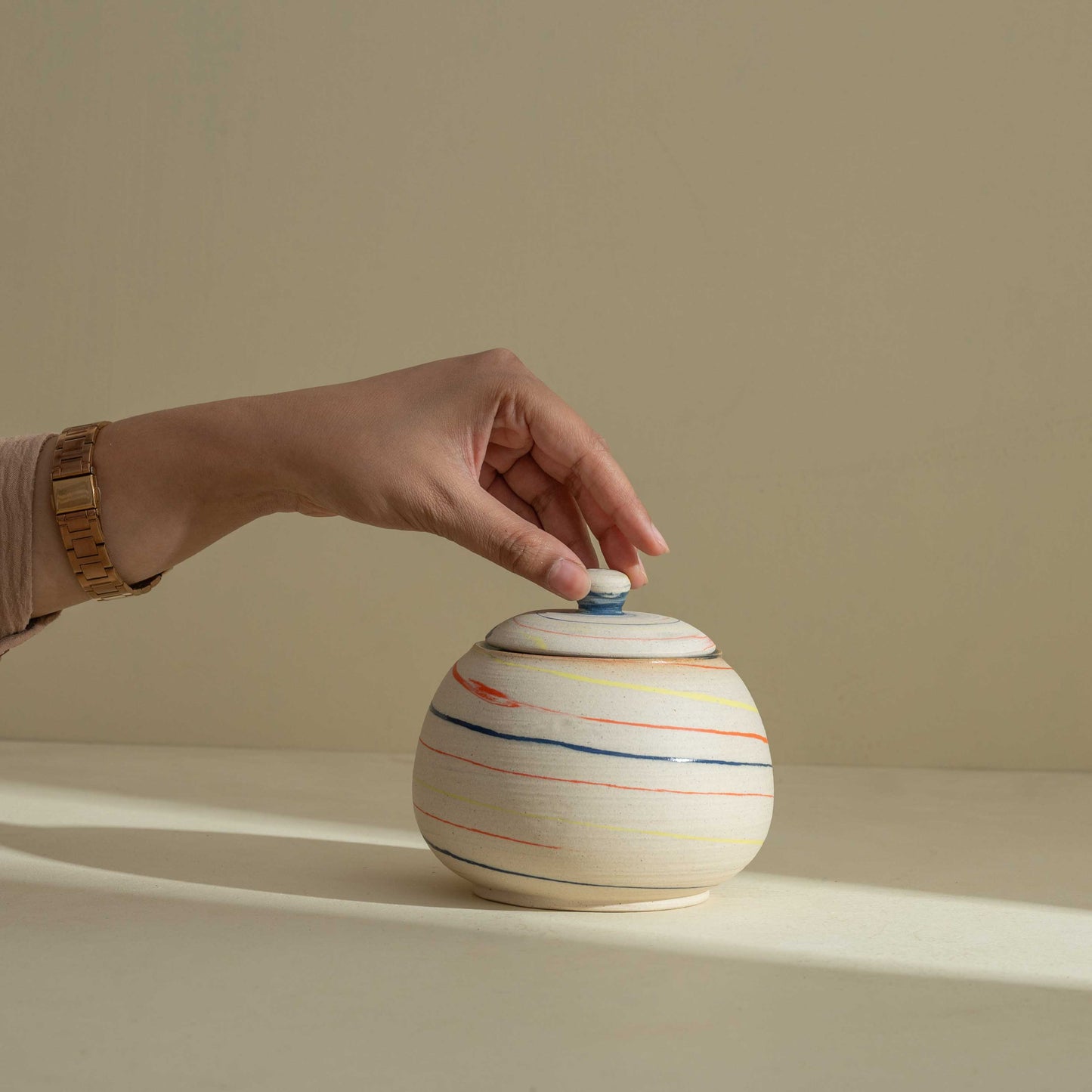 Graha Striped Lidded Jar