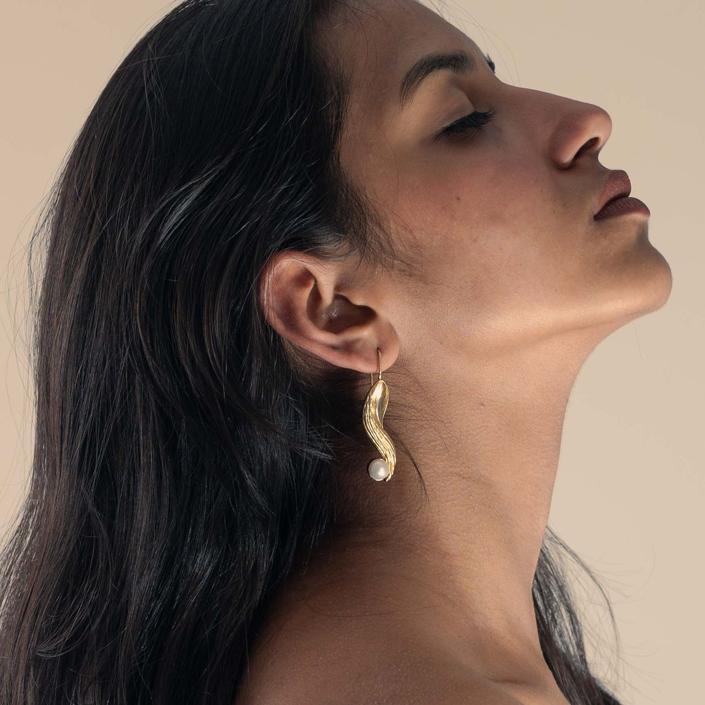 Vega Brass Pearl Drop Earrings