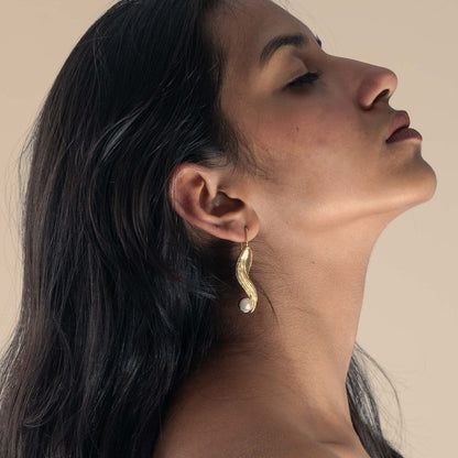 Vega Brass Pearl Drop Earrings