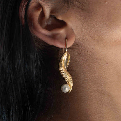 Vega Brass Pearl Drop Earrings