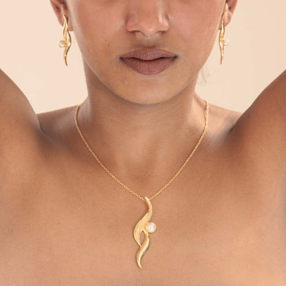 Brass Pendant & Earrings Set