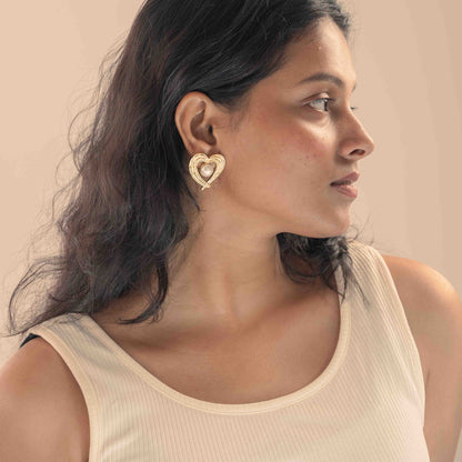 Hridaya Brass Pearl Stud Earrings