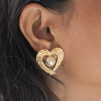 Hridaya Brass Pearl Stud Earrings