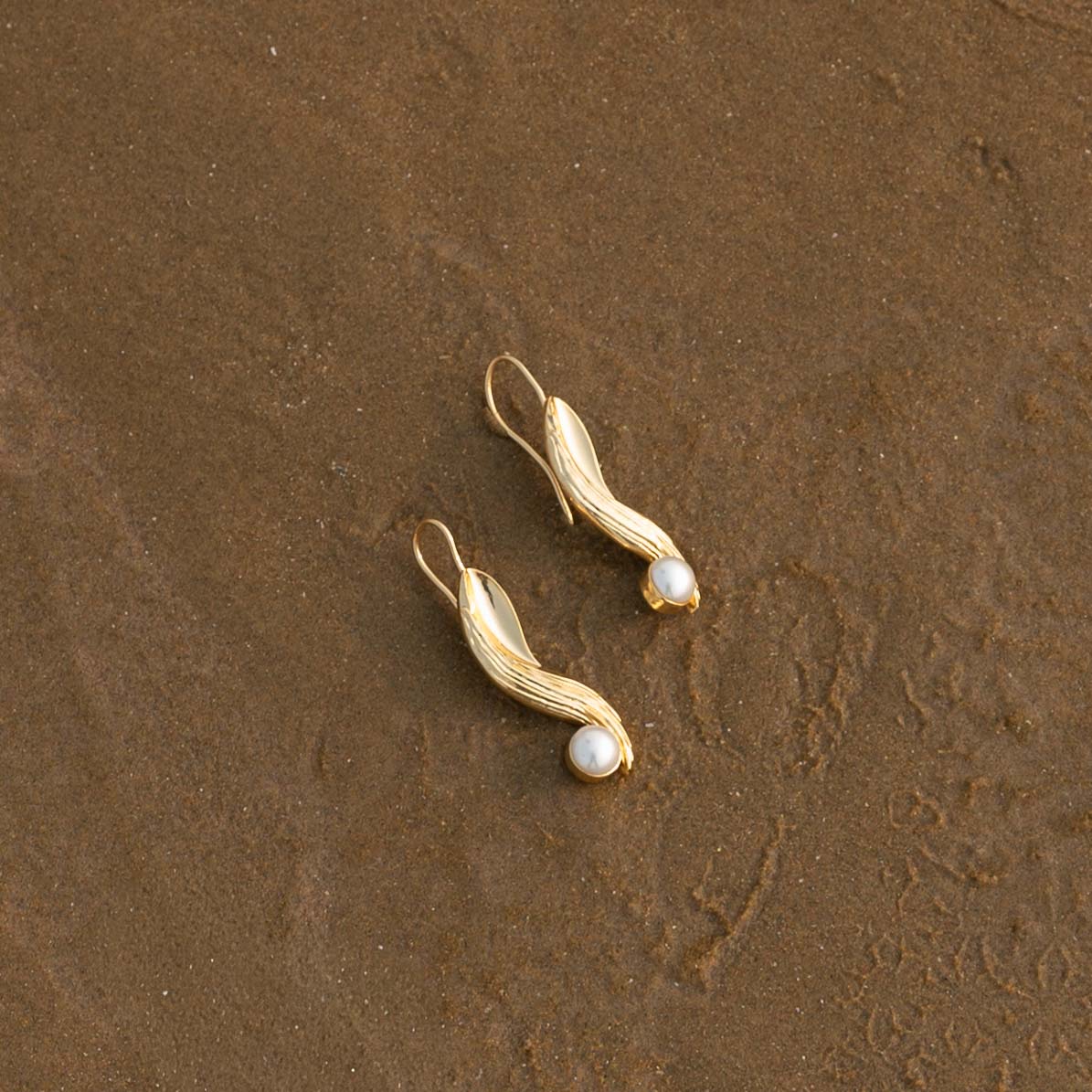 Vega Brass Pearl Drop Earrings