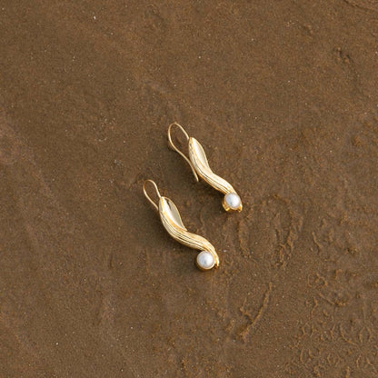 Vega Brass Pearl Drop Earrings