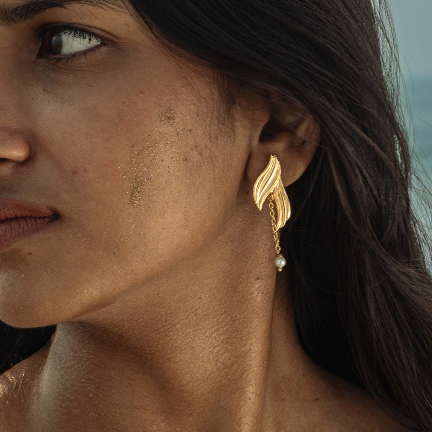 Pravaha Brass Pearl Drop Earrings