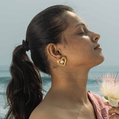 Hridaya Brass Pearl Stud Earrings
