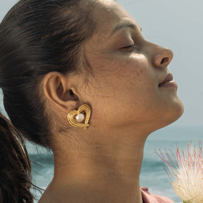 Hridaya Brass Pearl Stud Earrings