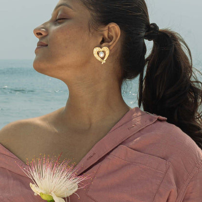 Hridaya Brass Pearl Stud Earrings