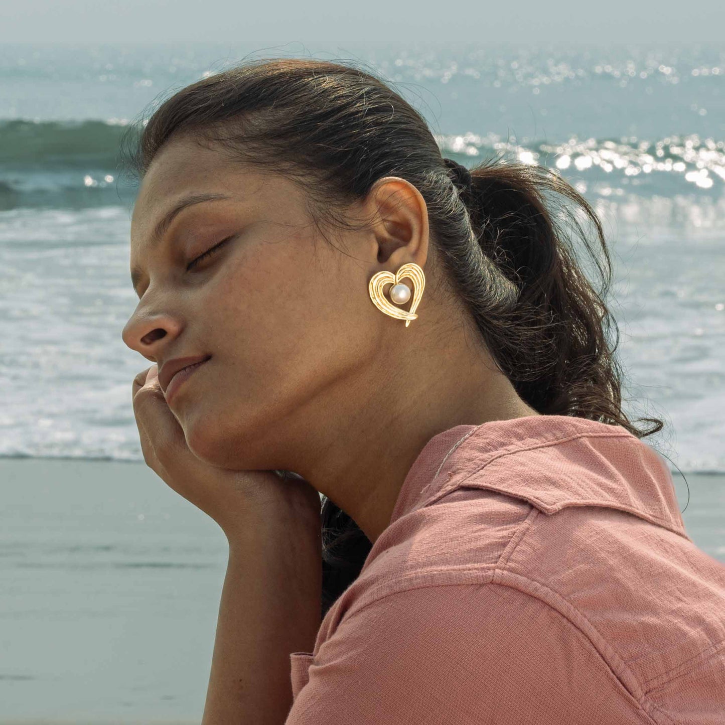 Hridaya Brass Pearl Stud Earrings