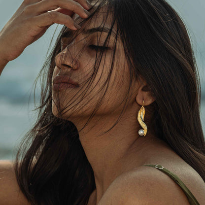Vega Brass Pearl Drop Earrings