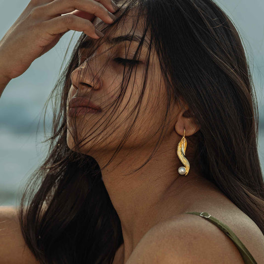 Vega Brass Pearl Drop Earrings
