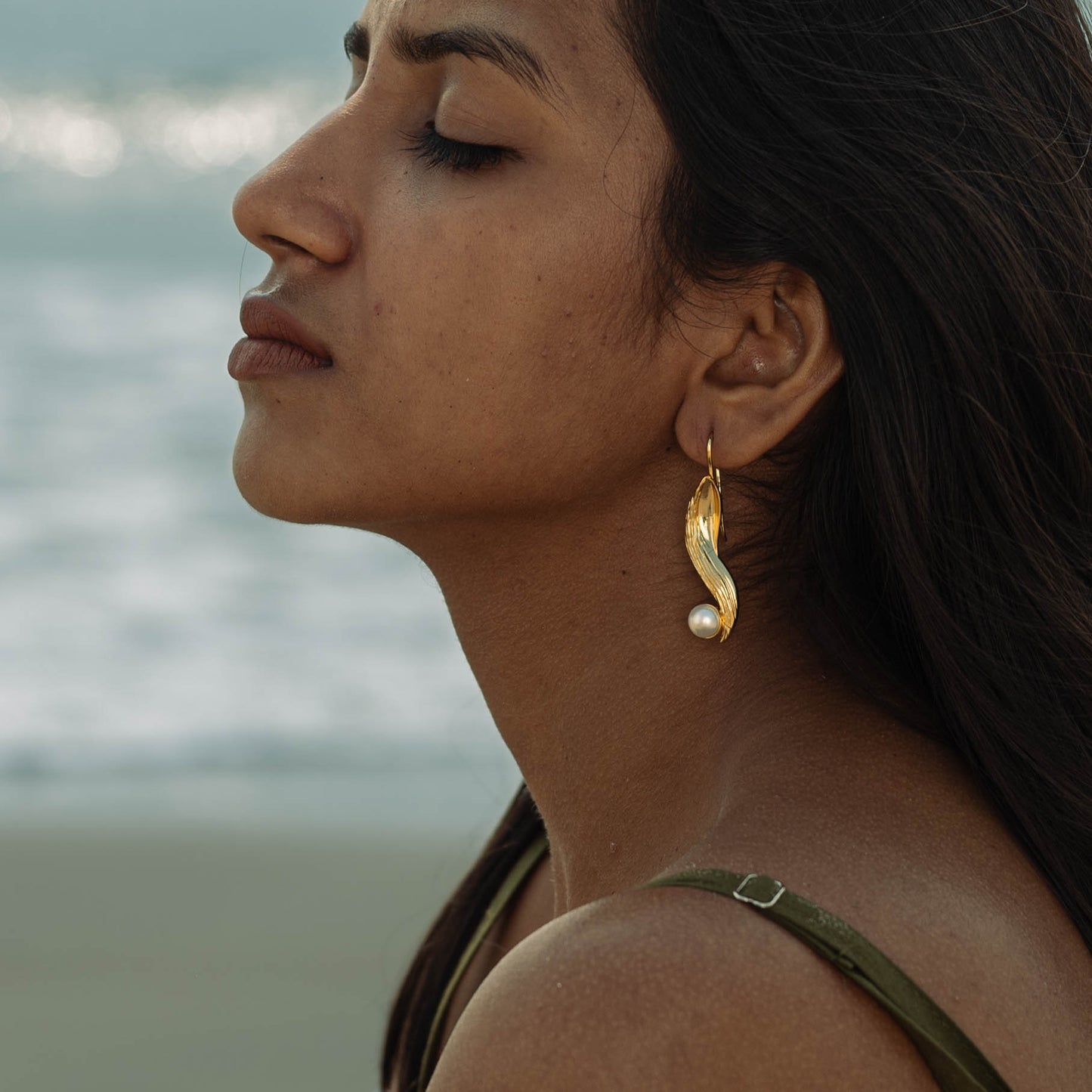 Vega Brass Pearl Drop Earrings