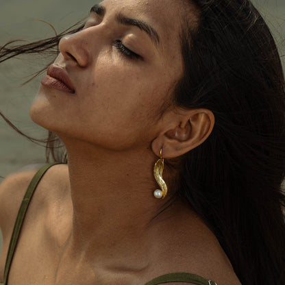 Vega Brass Pearl Drop Earrings