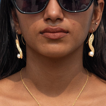 Vega Brass Pearl Drop Earrings