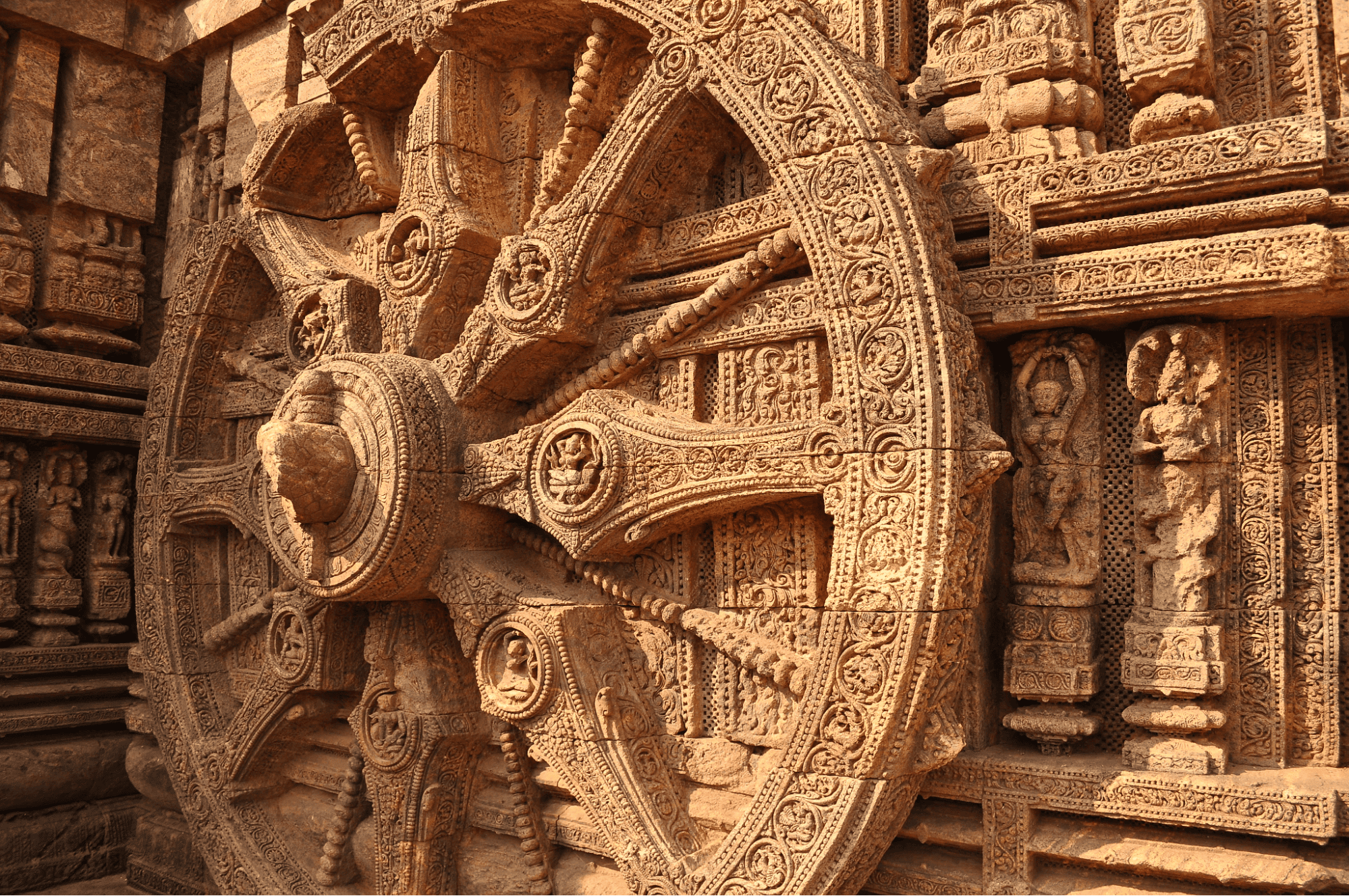 The engraved wheel in the temple premises